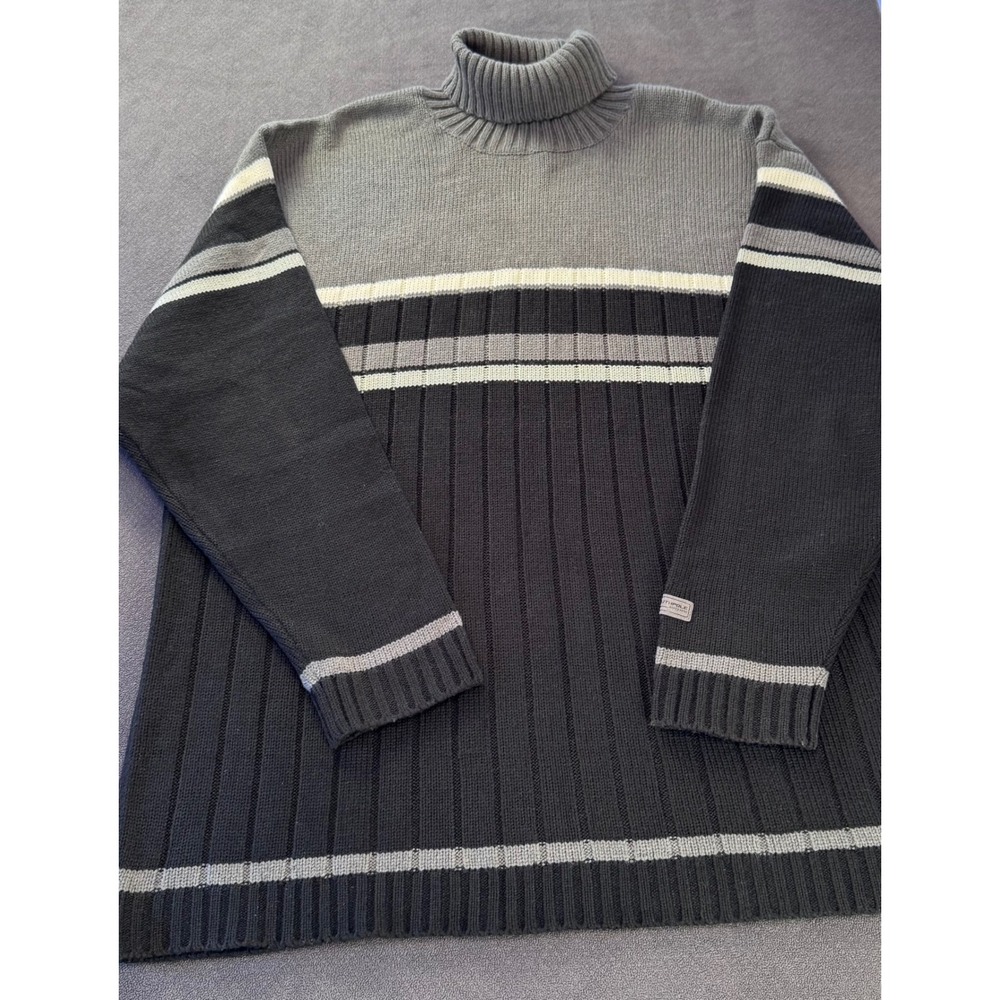 Southpole Mens XXL Turtleneck Sweater Ribbed Knit Striped Grey Charcoal Vintage